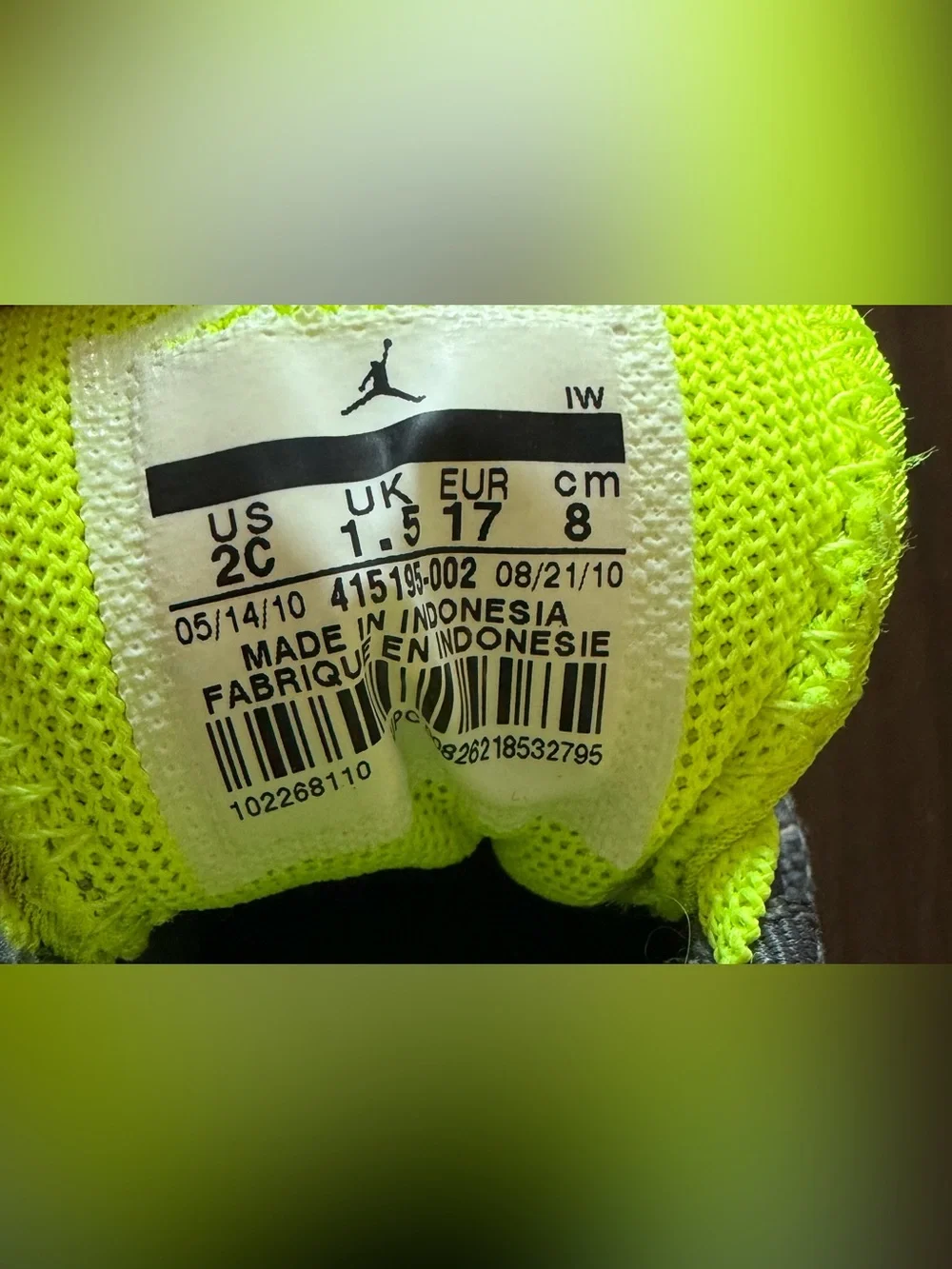 Jordan Size 2 Gray and Neon High-Top Sneakers with strap